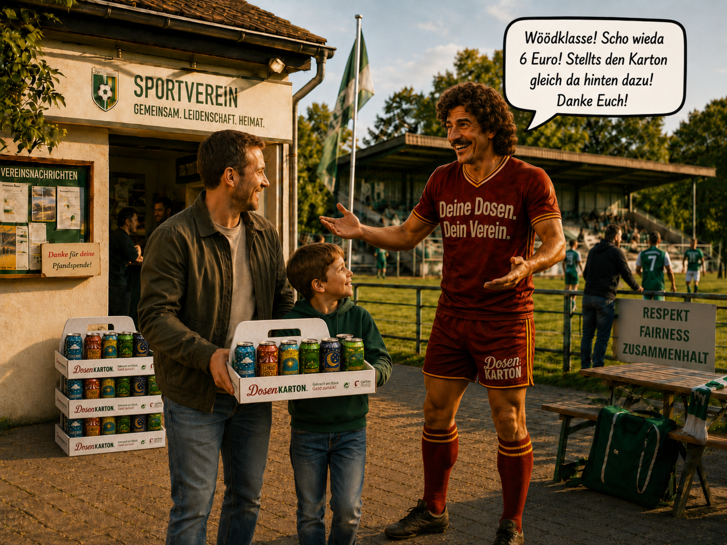 DosenKARTON Sammelstelle beim Sportverein mit Toni Pfandner